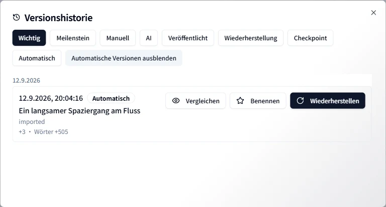 Gespeicherte Artikelversionen vergleichen und wiederherstellen