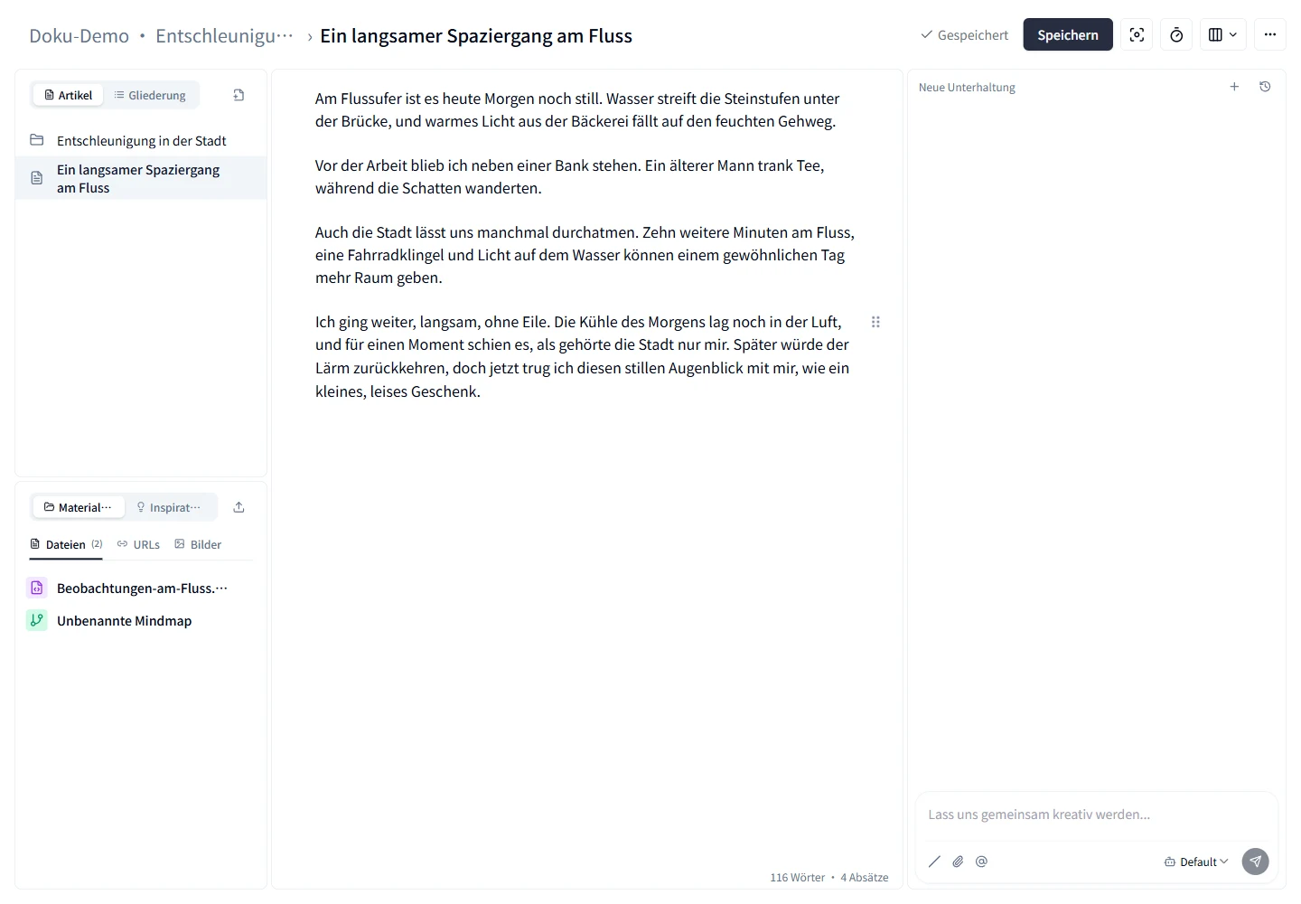 Editor mit Artikeln, Materialien und KI-Chat