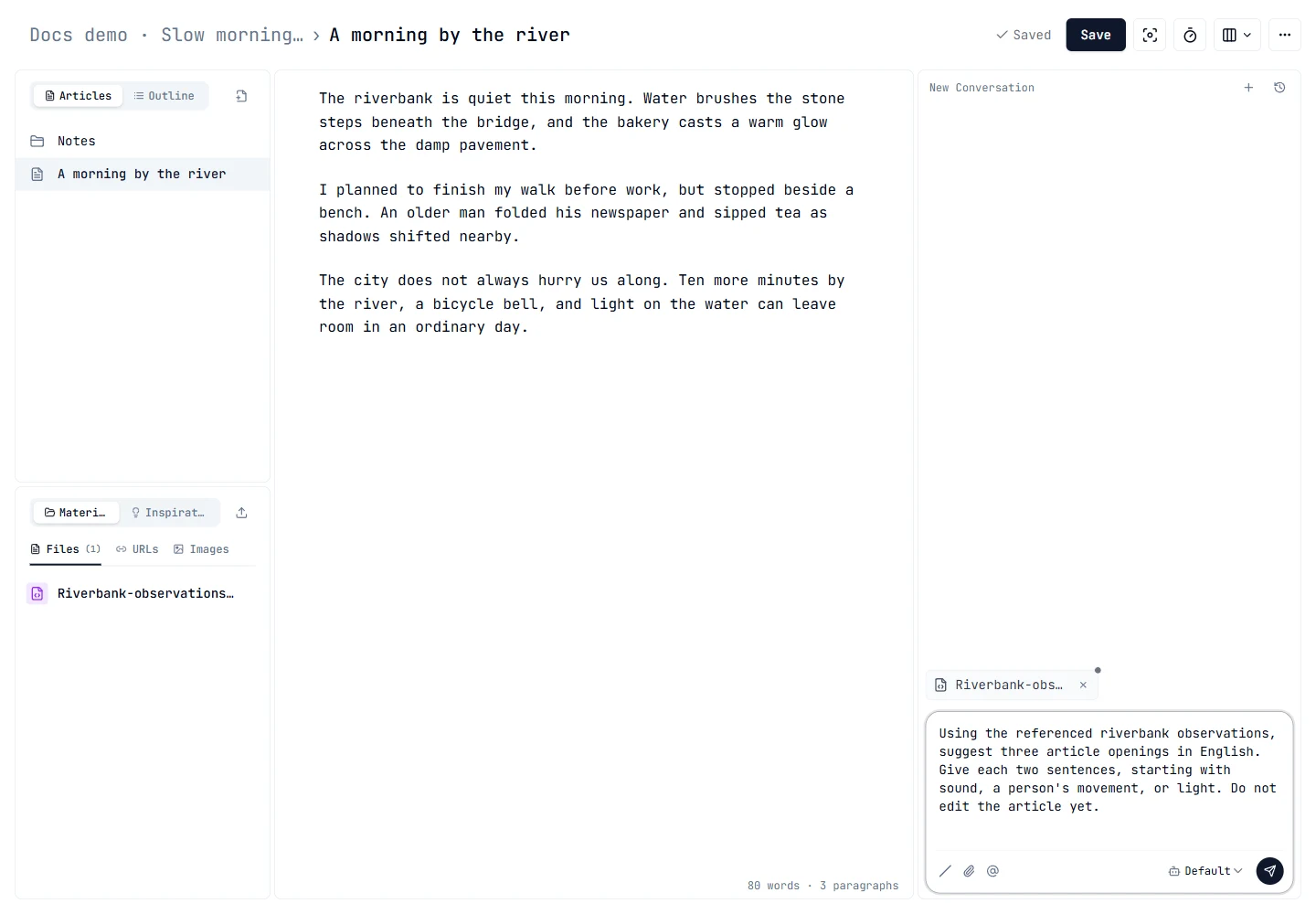 Reference project materials in the AI chat