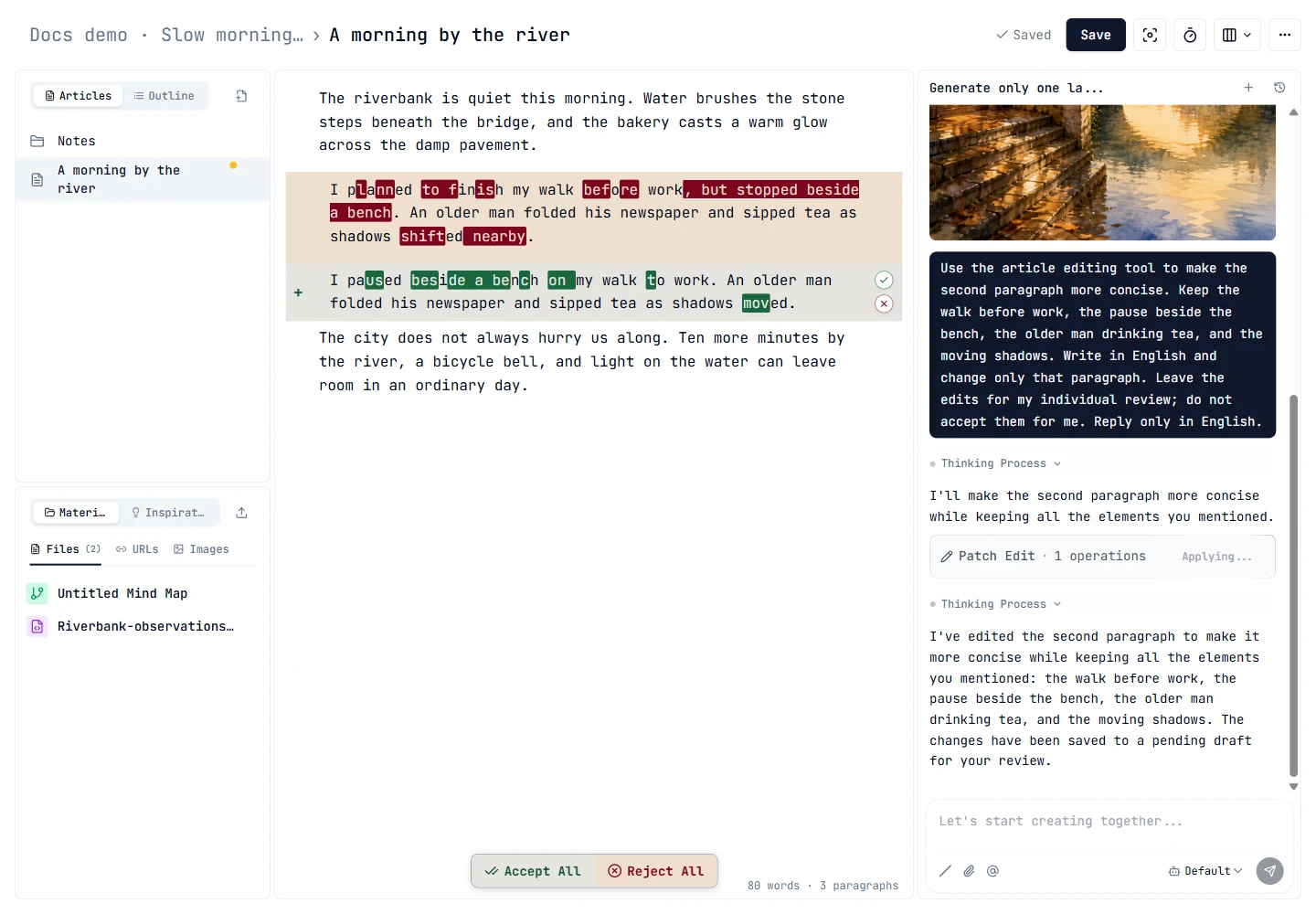Accept or reject AI text edits one at a time