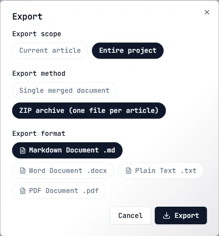 Choose the format, scope, and project packaging