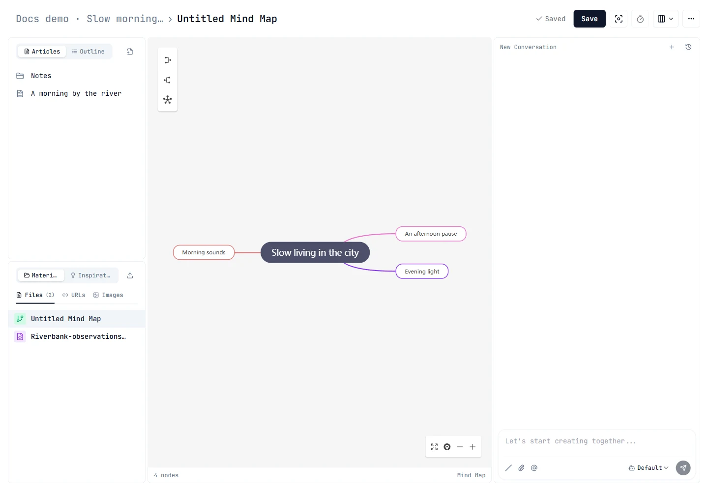 Edit branches on the mind map canvas