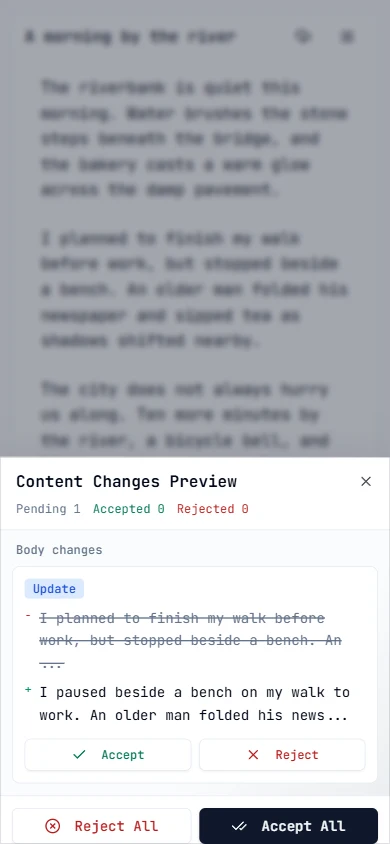 Review AI text edits on a phone