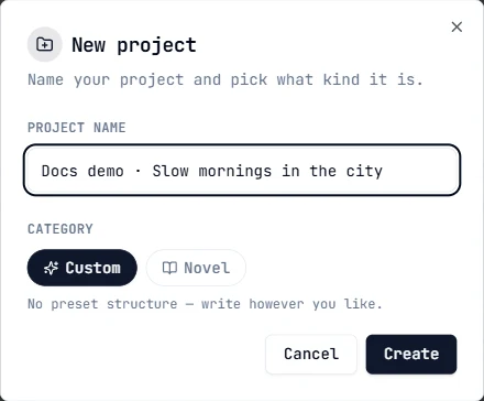 Name a project and choose its category