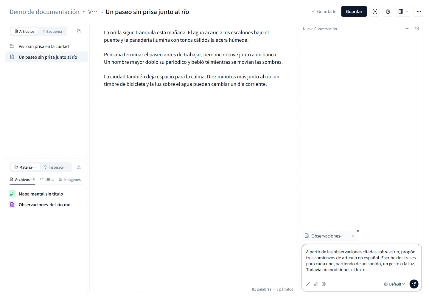 Referenciar materiales del proyecto en el chat de IA