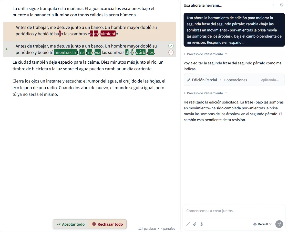 Aceptar o rechazar los cambios del texto uno a uno
