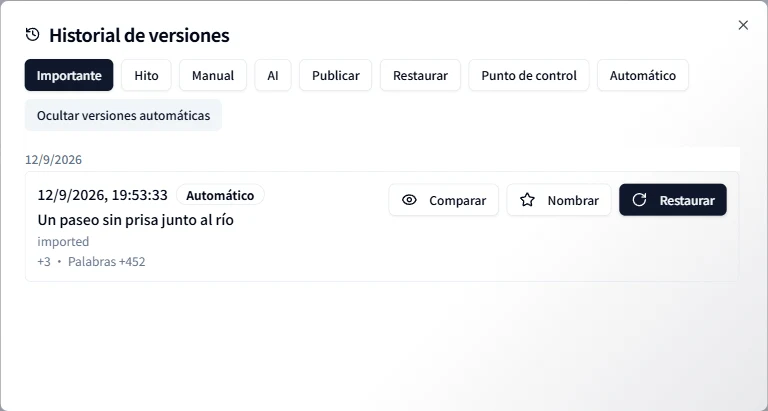 Comparar y restaurar las versiones guardadas de un artículo