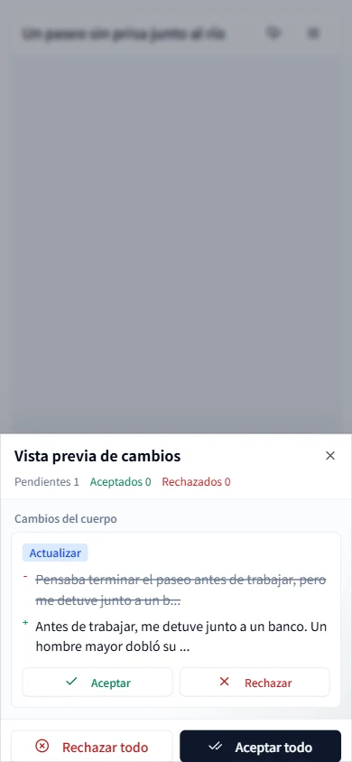 Revisar los cambios de texto de la IA en el móvil
