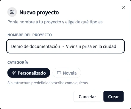 Crear un proyecto con nombre y categoría
