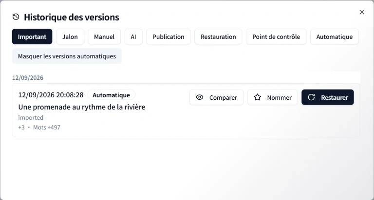 Comparer et restaurer les versions enregistrées d'un article