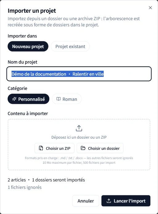 Sélectionner un fichier ZIP et prévisualiser son contenu avant l’import