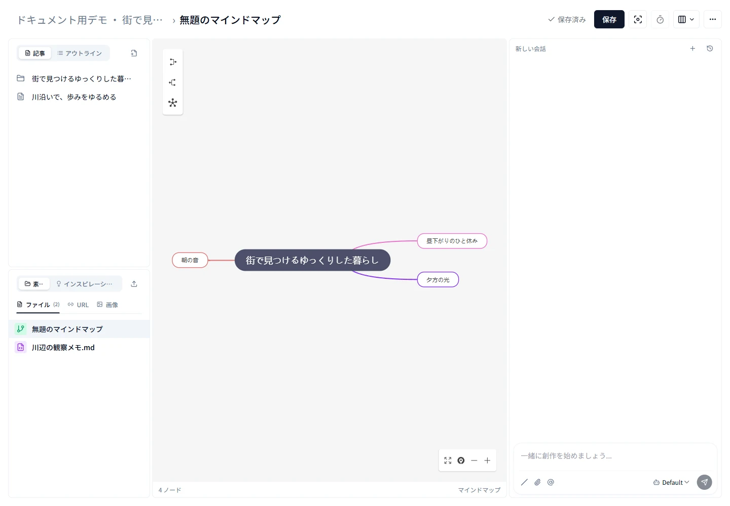 マインドマップの画面で枝を編集する