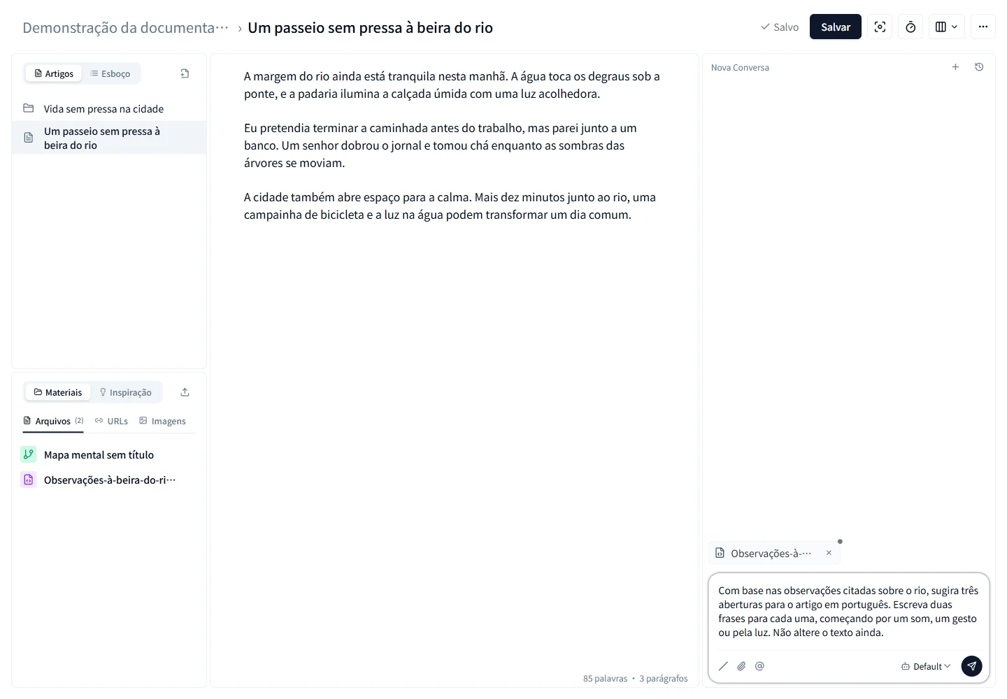 Referenciar materiais do projeto na conversa com a IA