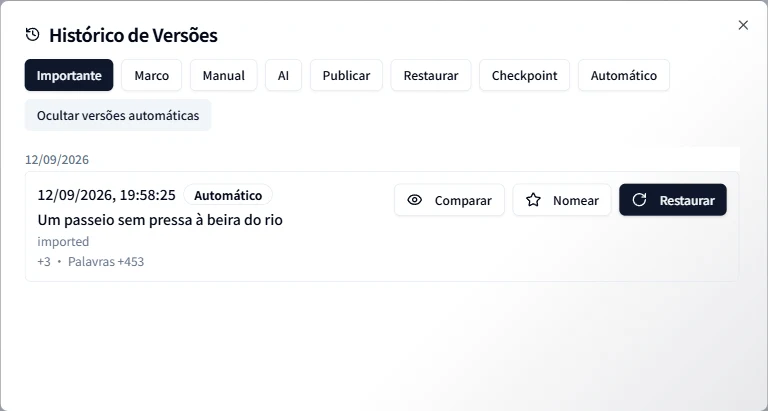 Histórico de versões do artigo