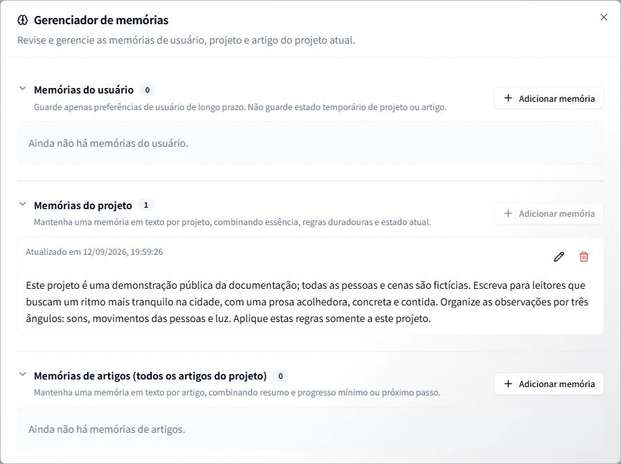 Memórias da conta, do projeto e do artigo